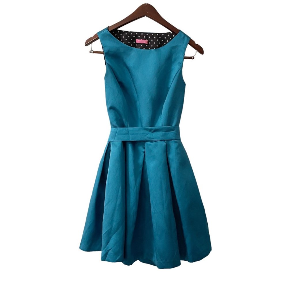 Isaac Mizrahi Teal Retro Pleated Open Back Belted Sleeveless Dress Womens Size 4